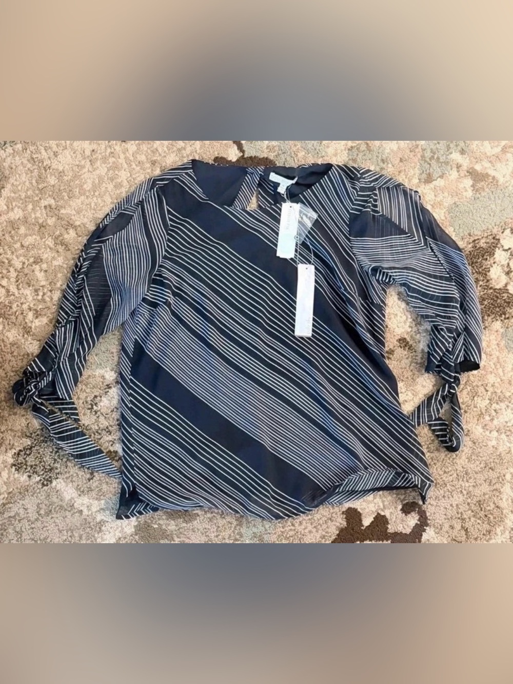 Pale Sky Navy & White Striped Blouse, Size M, New With Tags
